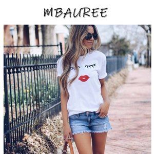 Mauree Red Lips & Eyelashes T Shirt NWT
